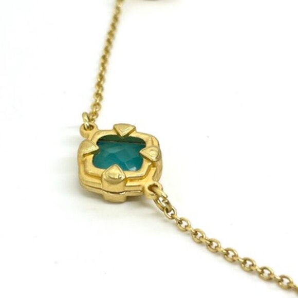GEORGE AQUA BLUE GREEN CLOVER NECKLACE GOLD TONE STATION STYLE 18" ADJUSTABLE - Picture 9 of 16